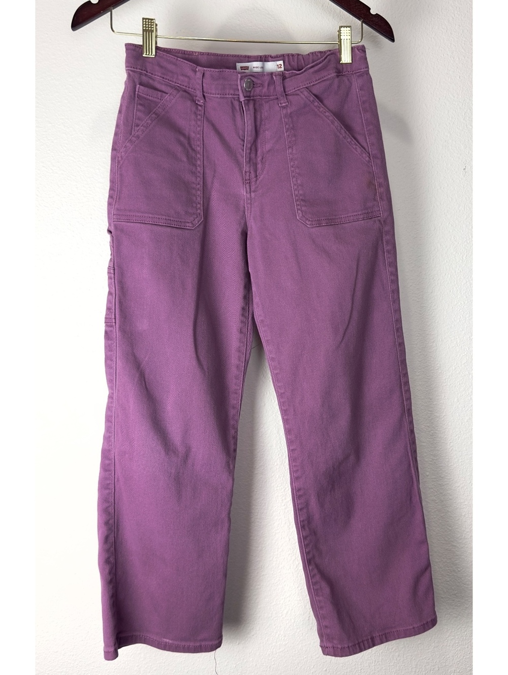 Levi’s Girls Size 12 Purple Wide Leg Carpenter Jeans Utility Baggy Y2K Stretch